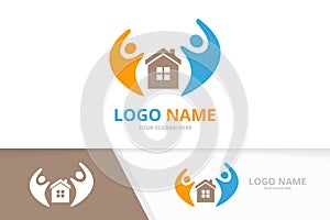 Vector real estate and family logo combination. Unique home and team logotype design template.