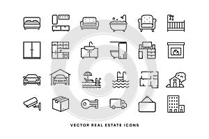Vector real estate, home, and furniture etc. icons