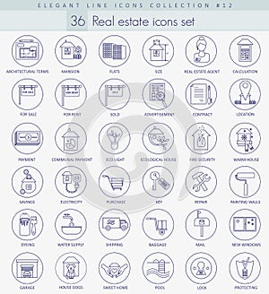 Vector real estate outline icon set. Elegant thin line style design