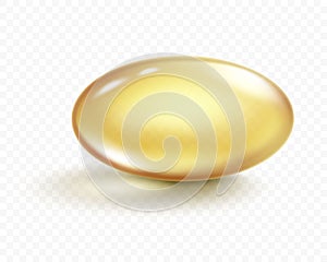 Vector Real fish oil capsule with transparency effect and shadow. Realistic medicine pills with fish oil or omega 3 vitamin