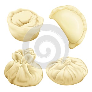 Vector realistic 3d dumplings baozi khinkali