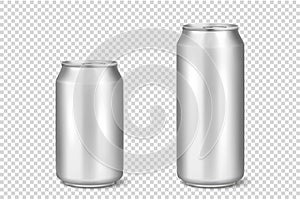 Vector realistic 3d empty glossy metal silver aluminium beer pack or can visual 330ml 500ml. Can be used for lager