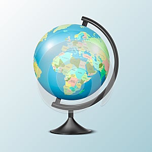 Vector Realistic 3d Globe of Planet Earth with Political Map of World Icon Closeup Isolated. Design Template, Mockup of