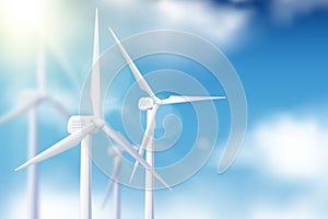 Vector realistic 3d illustration of wind turbine generator. Alternative eco energy technologies concept.