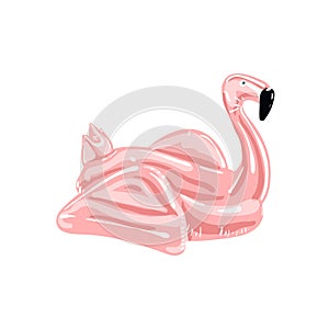 Vector realistic 3d pink flamingo, tropical bird shape inflatable swimming pool ring, tube, float. Summer vacation holiday rubber