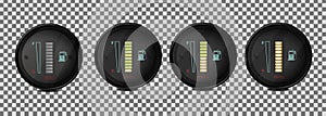Vector realistic, 3D set of fuel level indicators in a car.Illustration on a transparent background.