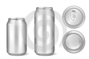 Vector realistic 3d silver empty glossy metal black aluminium beer pack or can visual 330ml 500ml. Can be used for lager