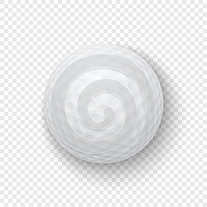 Vector realistic 3d white classic golf ball icon closeup isolated on transparency grid background. Design template for