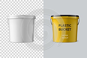 Vector Realistic 3d White Plastic Bucket for Food Products, Paint, Foodstuff, Adhesives, Primers, Putty Isolated. Design