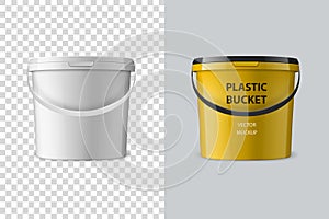 Vector Realistic 3d White Plastic Bucket for Food Products, Paint, Foodstuff, Adhesives, Primers, Putty Isolated. Design