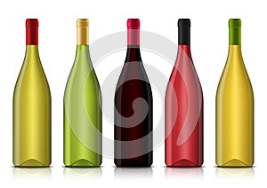 Vector realistic 3d wine blank bottle mockups