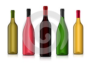 Vector realistic 3d wine blank bottle mockups