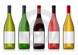 Vector realistic 3d wine bottle mockups with clean labels