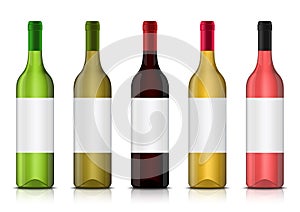 Vector realistic 3d wine bottle mockups with clean labels
