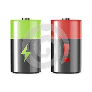 Vector realistic alkaline charging batteries icon set. Design template. Closeup isolated on white background.