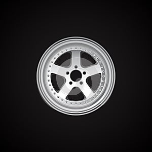 Vector realistic alloy wheel on black