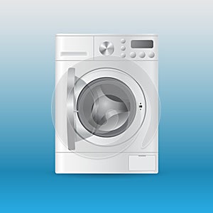 Vector realistic automatic white empty washing-machine with front-loading clothes with open door