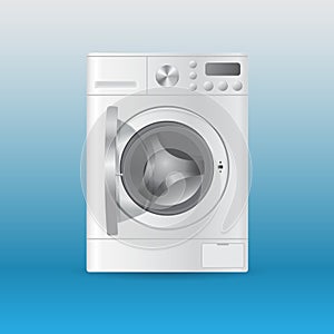 Vector realistic automatic white empty washing-machine with front-loading clothes with open door photo