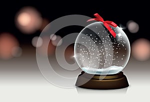 Vector realistic beautiful christmas still life with snowglobe and blurred lights in the background for your greeting card or photo