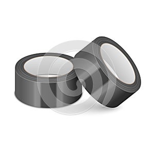 Vector Realistic Black 3d Glossy Tape Roll Template for Logo, Print, Mock-up Set Closeup Isolated on White Background