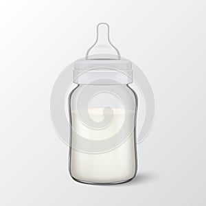 Vector realistic blank baby mother breast milk in baby milk bottle icon closeup isolated on white background. Sterile
