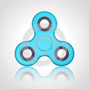Vector realistic blue turquoise hand fidget spinner toy stress relieving on white background. Anti stress and relaxation