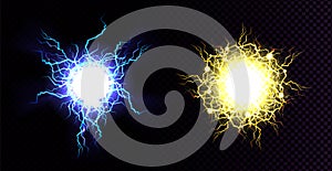 Vector realistic blue and yellow lightning balls