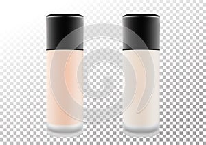 Vector realistic bottle for cosmetic products,cream, foundation.Transparent matt bottle with a black lid.Isolated object