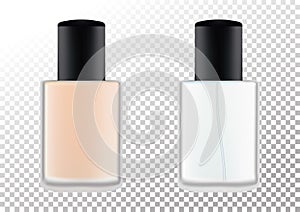 Vector realistic bottles for cosmetic products, perfume, toilet water, foundation.Transparent flacon with a black lid