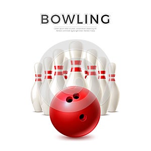 Vector realistic bowling ball and skittle pins