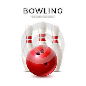 Vector realistic bowling ball and skittle pins photo