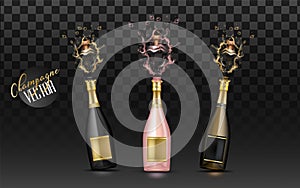 Vector realistic champagne explosion set