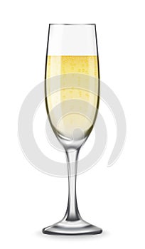 Vector Realistic champagne glasses with white wine isolated on white background. Mockup template blank for product