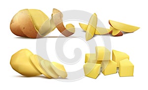 Vector clipart with raw peeled potato and slices