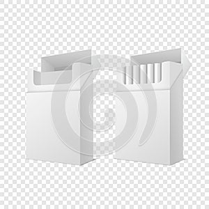 Vector Realistic Closed and Opened Clear Blank Empty and with Cigarettes Pack Box Set Isolated on Transparent Background