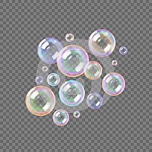 Vector realistic color transparent soap bubbles