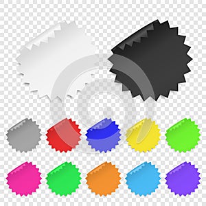 Vector Realistic 3d Circle Adhesive Colored Blank Paper Sticker Icon Set Closeup Isolated on Transparent Background