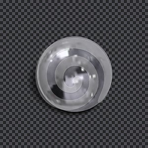 Vector Realistic 3D Metallic Ball with Shadow Isolated on Dark Transparent Background.