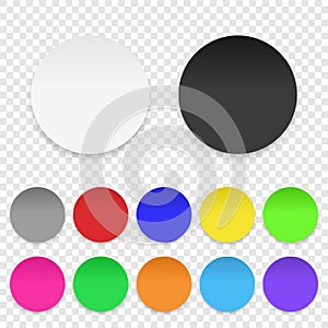 Vector Realistic 3d Round Adhesive Colored Blank Paper Sticker Icon Set Closeup Isolated on Transparent Background