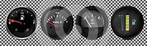 Vector realistic, 3D set of fuel level indicators in a car.Illustration on a transparent background.