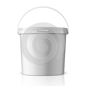 Vector Realistic 3d White Plastic Bucket for Food Products, Paint, Foodstuff, Adhesives, Sealants, Primers, Putty photo