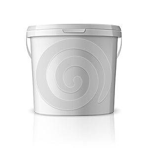 Vector Realistic 3d White Plastic Bucket for Food Products, Paint, Foodstuff, Adhesives, Sealants, Primers, Putty photo