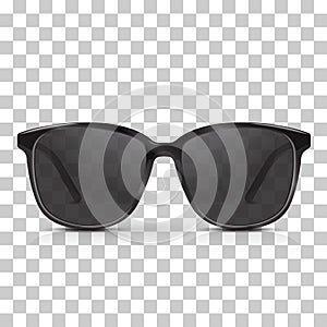 Vector realistic dark sunglasses isolated on transpatrent background. Modern trendy eyeware