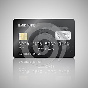 Vector Realistic detailed credit card with the world map on black background