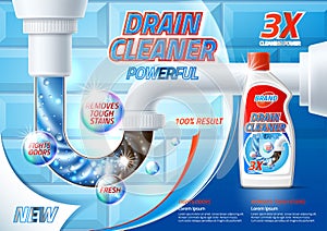 Vector silver drain pipe cleaner product ad