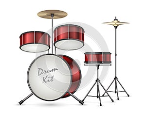 Vector realistic drum kit, percussion instruments