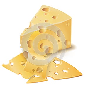 Vector realistic emmental cheese wedge with slices photo