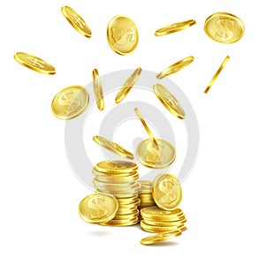 Vector realistic falling gold coins, rain of money