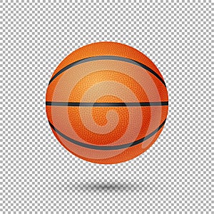 Vector realistic flying basketball closeup on transparent background. Design template in EPS10.