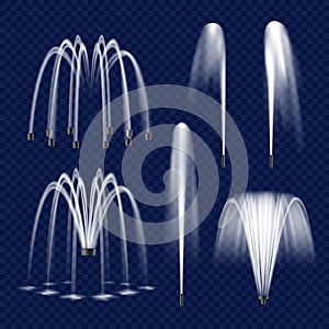 Vector realistic fountain with water jet icon set